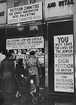 British Jews protest against immigration restrictions to Palestine after Kristallnacht, November 1938.