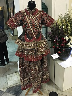 Barkcloth dress of Lore Bada people in Lore Valley, Poso Regency, Central Sulawesi, Indonesia. This collection of Central Sulawesi Museum was exhibited in Textile Museum Jakarta in November 2016.