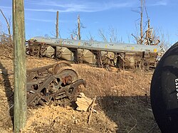 A multi-ton railroad freight car that was thrown from the tracks in Barnsley
