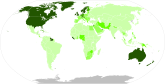 2014 English Proficiency Index[115] Very high (80–100 per cent) High (60–80 per cent) Moderate (40–60 per cent) Low (20–40 per cent) Very low (0.1–20 per cent) No data