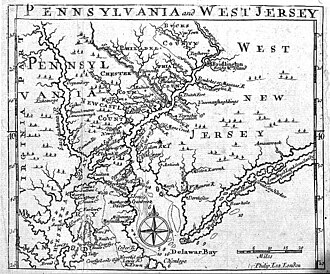 1698 map showing West Jersey and Pennsylvania