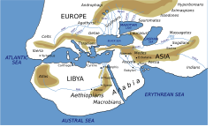 Reconstruction of the Oikumene (inhabited world) as described by Herodotus in the 5th century BC.