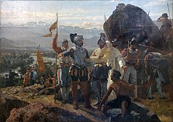 Pedro Lira's 1888 painting of the founding of Santiago by Pedro de Valdivia at Huelén Hill