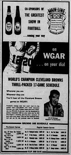 1956 ad for WGAR's Cleveland Browns football coverage, with Bill McColgan providing play-by-play.
