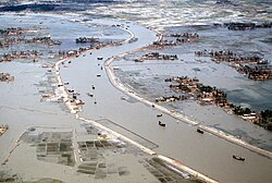 Flooding after the 1991 Bangladesh cyclone, which killed around 140,000 people