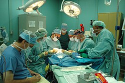 Medical staff aboard the US hospital ship USNS Mercy
