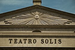 The Sun of May as seen in the façade of the Teatro Solís in Montevideo.