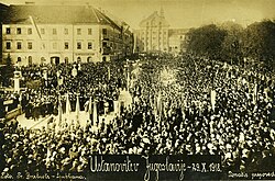 The proclamation of the State of Slovenes, Croats and Serbs at Congress Square in Ljubljana on 29 October 1918