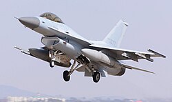 A F-16 Fighting Falcon on takeoff