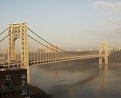 George Washington Bridge over the Hudson River, looking west from Manhattan to Fort Lee and the Palisades