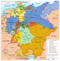 Map of the German Confederation with its 39-member sovereign states
