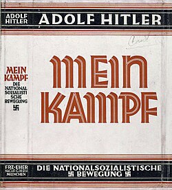 The dust jacket of Mein Kampf's 1926–28 edition, which Hitler authored in 1925