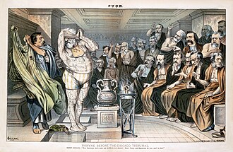 An anti-Blaine cartoon presents him as the "tattooed man", with many indelible scandals.