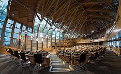 Debating chamber of the Scottish Parliament in Edinburgh