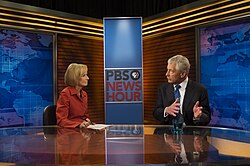 Judy Woodruff interviewing US Secretary of Defense Chuck Hagel on September 18, 2013