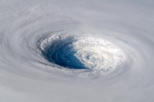 Space view of a well-defined eye of a tropical cyclone
