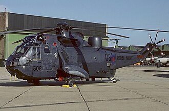 A Sea King HAS.6 from 814 Naval Air Squadron armed with torpedoes at RNAS Culdrose