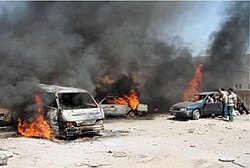 The result of a car bombing in Iraq.