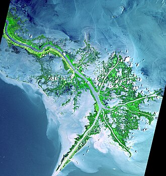 2001 Image of the active delta front before Hurricanes Katrina and Rita destroyed much of the delta in 2005