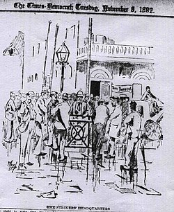 Workers gathered in front of the strike headquarters.