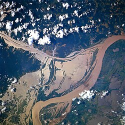 NASA satellite image of a flooded portion of the river