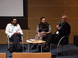 Greenlandic filmmaker Inuk Silis Høegh with members of the Greenlandic band Sumé, 2015