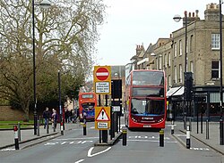 Bus gate with rising bollards in Cambridge, England, 2014