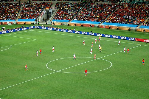 Spanish (in red) midfield position against Switzerland (in white) at the World Cup in 2010