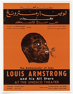 Poster advertising a 1959 Louis Armstrong concert in Beirut, Lebanon