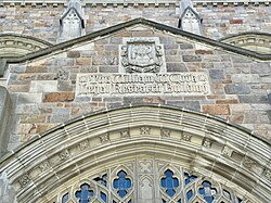 William W. Cook Legal Research Building at the Law School, showing the emblem of the University of Michigan