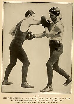Boxer (right) parrying opponent's jab from open stance.