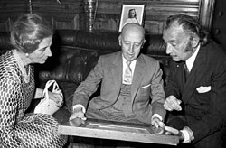 Dalí welcomes Spanish dictator Francisco Franco and his wife Carmen Polo during their official visit to Peralada, June 1970.