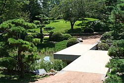 Chicago Botanic Garden, with a view of the zig-zag bridge