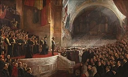 Painting by Tom Roberts of the Duke opening the first Parliament of Australia on 9 May 1901