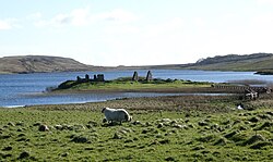 Ruins of Finlaggan Castle, historic seat of the Lords of the Isles who were chiefs of Clan Donald