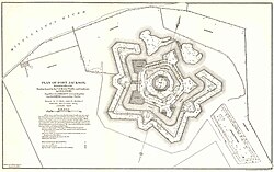Plan of Fort Jackson showing damage done by the mortar bombardment and gunboats from April 18 to 24, 1862[36]