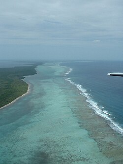 Belize Barrier Reef; aerial view looking north