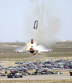 A U.S. Air Force Thunderbirds pilot ejects from the F-16 just before impact at an air show in September 2003 at Mountain Home Air Force Base