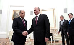 Michel Aoun meeting President Putin during his visit to Russia in 2019
