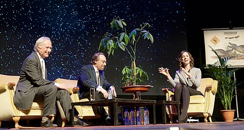 Richard Dawkins, Lawrence Krauss and Julia Galef in 2015