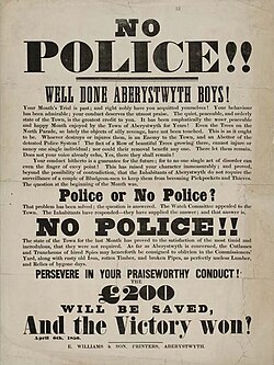 Poster against "detested" Police posted in the town of Aberystwyth, Wales, April 1850