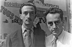 Dalí (left) and fellow surrealist artist Man Ray in Paris on 16 June 1934