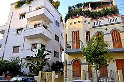 1930s Bauhaus (left) and 1920s Eclectic (right) architectural styles