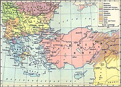 American ethnographic map of the Balkan Peninsula, 1914; Albanian-inhabited areas are colored in light orange.