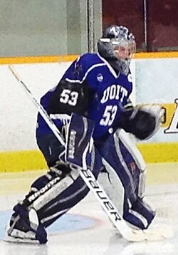 Ridgebacks' goalie Jesse Raymond ready for a face-off (September 2013)