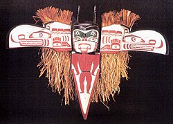 Raven/Sisiutl transformation mask, open, by Oscar Matilpi, Kwakwakaʼwakw Nation (1996), in the permanent collection of The Children’s Museum of Indianapolis