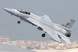 A PAC JF-17 taking off from Zhuhai Jinwan Airport