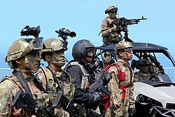 Various armed personnel of the Peruvian Air Force