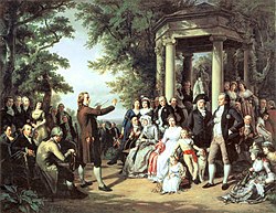 Weimar's Courtyard of the Muses by Theobald von Oer, a tribute to The Enlightenment and the Weimar Classicism depicting German poets Schiller, Wieland, Herder, and Goethe