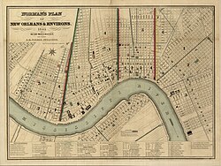 A 1845 map showing the City of Lafayette at left